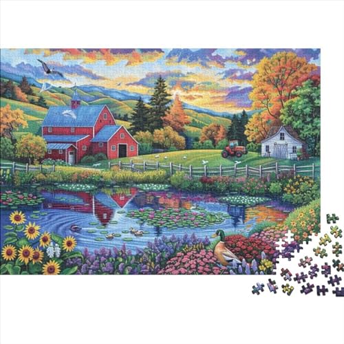 Colorful Farm Puzzle für Erwachsene, 1000 Teile, künstlerisches Puzzle, 1000 Teile, Holzpuzzle, künstlerische Dekoration, geeignet für Kinder ab 12 Jahren, 1000 Stück (75 x 50 cm) von KHHKJBVCE