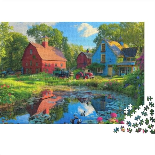 Colorful Farmhouse Puzzle für Erwachsene, Puzzle mit 300 Teilen, künstlerisches Puzzle, 300 Teile, 300 Teile, künstlerische Dekoration, geeignet für Kinder über 12 Jahre, 300 Stück (40 x 28 cm) von KHHKJBVCE
