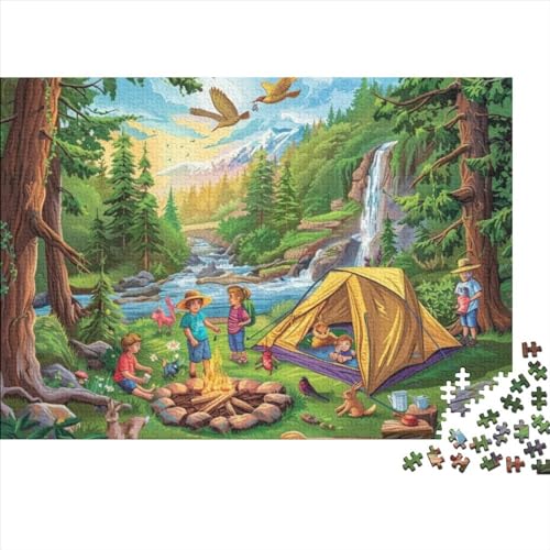 Family Camping Puzzle für Erwachsene, 1000 Teile, künstlerisches Puzzle, 1000 Teile, Holzpuzzle, künstlerische Dekoration, geeignet für Kinder ab 12 Jahren, 1000 Stück (75 x 50 cm) von KHHKJBVCE