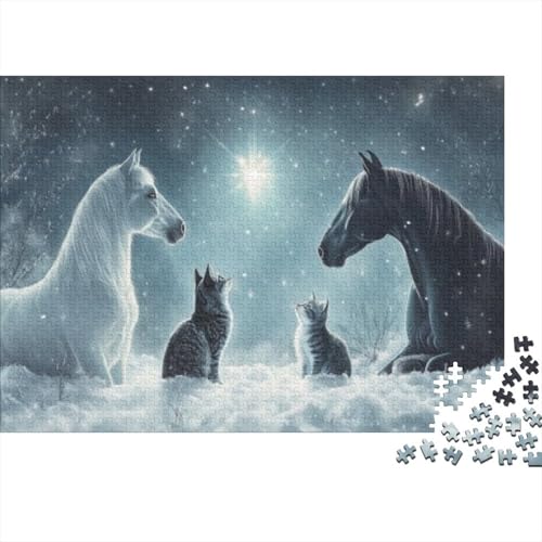 Horse and Cat 1000-teilige Puzzles Für Erwachsene 1000-teilige Puzzles Heimdekorationspuzzle 1000 Puzzles Für Erwachsene Spielzeug Und Spiele 1000pcs (75x50cm) von KHHKJBVCE