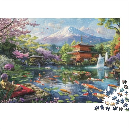 Koi Landschaft Puzzle für Erwachsene Puzzle mit 1000 Teilen künstlerisches Puzzle 1000 Teile Puzzle 1000 Teile Jedes Stück ist einzigartig geeignet für Kinder über 12 Jahre 1000 Teile (75 x 50 cm) von KHHKJBVCE