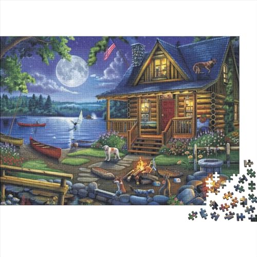 Moonlight Lodge Puzzle für Erwachsene, Puzzle mit 500 Teilen, künstlerisches Puzzle mit 500 Teilen, 500 Teile, jedes Stück ist ein Unikat, geeignet für Kinder über 12 Jahre, 500 Stück (52 x 38 cm) von KHHKJBVCE