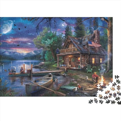 Moonlight Lodge Puzzle für Erwachsene Puzzle 1000 Teile Kunstpuzzle 1000 Teile Holzpuzzle Einzigartiges Puzzle Geeignet Für Kinder Über 12 Jahre 1000 Teile (75 x 50 cm) von KHHKJBVCE