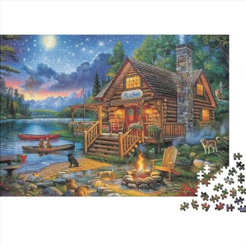 Moonlight Lodge Puzzles für Erwachsene, 1000 Teile, Kunstpuzzle, 1000 Teile, Puzzles mit 1000 Teilen, schwieriges Puzzle, geeignet für Kinder ab 12 Jahren, 1000 Stück (75 x 50 cm) von KHHKJBVCE