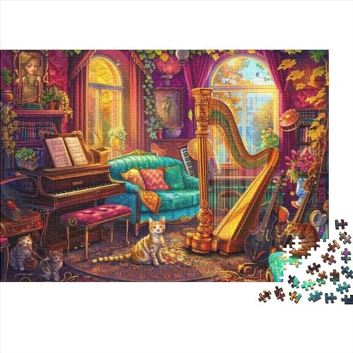 Music Hut Puzzles für Erwachsene, 1000 Teile, Kunstpuzzle, 1000 Teile, Holzpuzzle für Kinder, geeignet für Kinder ab 12 Jahren, 1000 Stück (75 x 50 cm) von KHHKJBVCE
