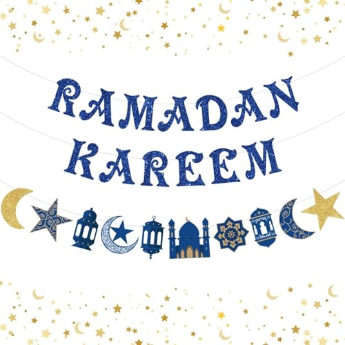KHIRY Eid Mubarak Banner für Ramadan Eid Dekoration 2-teiliges Mondbanner-Ramadan-Dekorationsset, Ramadan-Dekorationsbanner, blau glitzerndes Ramadan-Banner, Ramadan-Banner geeignet für Heimparty KHIRY Eid Mubarak Banner für Ramadan Eid Dekoration 2-teiliges Mondbanner-Ramadan-Dekorationsset, Ramadan-Dekorationsbanner, blau glitzerndes Ramadan-Banner, Ramadan-Banner geeignet für Heimparty von KHIRY