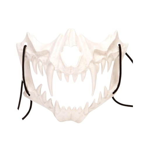 KHIRY Tier Skelett Maske Halloween, Harz Hund Schädel Knochen Zähne Scary Horror Devil Wolf Werwolf Maske Halbmaske(Stil 2) von KHIRY