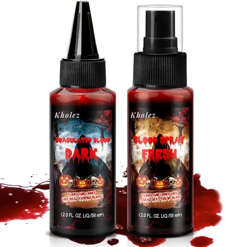 KHOLEZ Kunstblut Set, Flüssiges Blut, 2 Pcs Abwaschbares Kunstblutspray & Blutcreme Halloween Kunstblut für Vampir Monster Zombie Braut Kostüme KHOLEZ Kunstblut Set, Flüssiges Blut, 2 Pcs Abwaschbares Kunstblutspray & Blutcreme Halloween Kunstblut für Vampir Monster Zombie Braut Kostüme von KHOLEZ