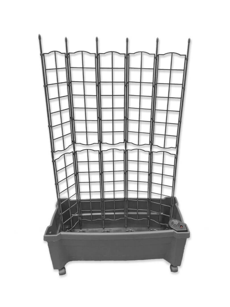 Calypso Pflanzkasten mit Bewässerungssystem, Rollen und Spalier in grau Calypso Pflanzkasten mit Bewässerungssystem, Rollen und Spalier in grau von KHW