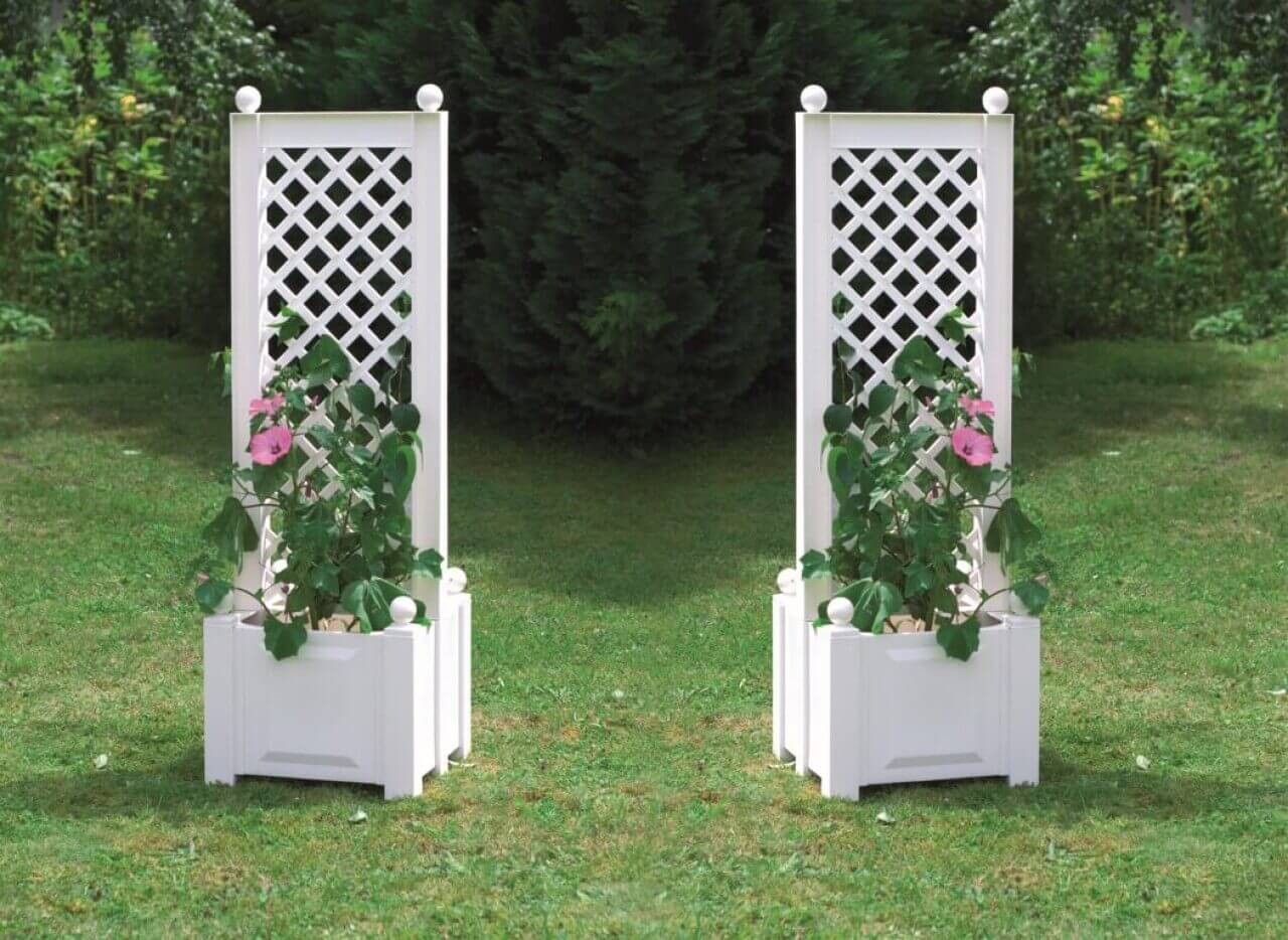 Pflanzkasten klein, mit Zentral-Spalier, 43 cm, weiß - 2er Set Pflanzkasten klein, mit Zentral-Spalier, 43 cm, weiß - 2er Set von KHW
