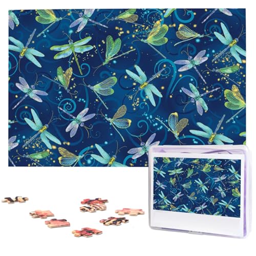 Blaue Libellen-Puzzle, 1000 Teile, personalisierte Puzzles, Foto-Puzzle für Familie, Bilderpuzzle für Erwachsene, Hochzeit, Geburtstag (74,9 x 50 cm) von KHiry