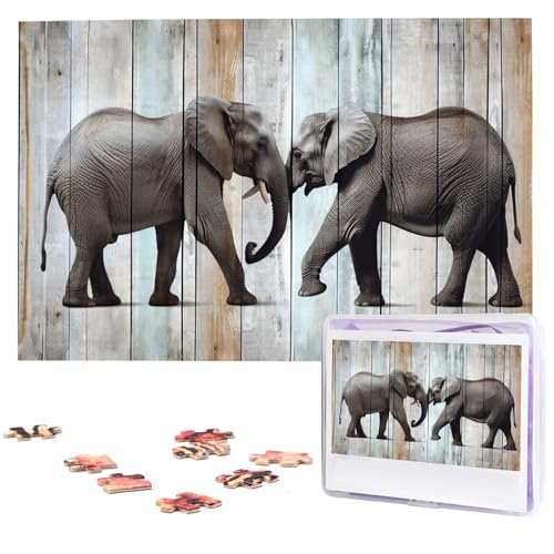 Elefant auf Holz Puzzles 1000 Teile Personalisierte Puzzles Fotos Puzzle für Familie Bilderpuzzle für Erwachsene Hochzeit Geburtstag (74,9 x 50 cm) von KHiry