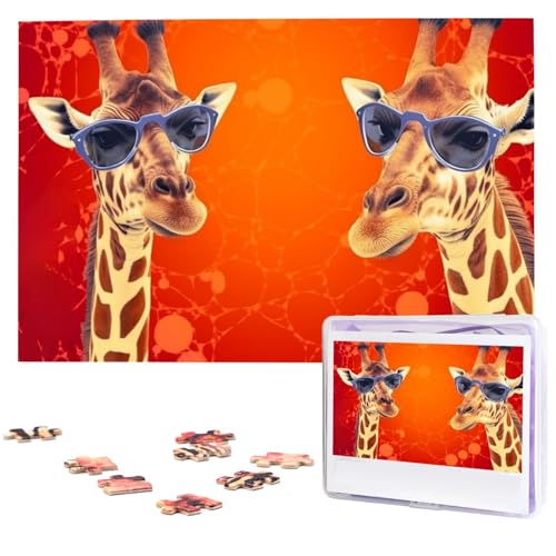 Giraffe mit Sonnenbrille, Puzzle, 1000 Teile, personalisiertes Puzzle, Foto-Puzzle für Familie, Bilderpuzzle für Erwachsene, Hochzeit, Geburtstag (74,9 x 50 cm) von KHiry
