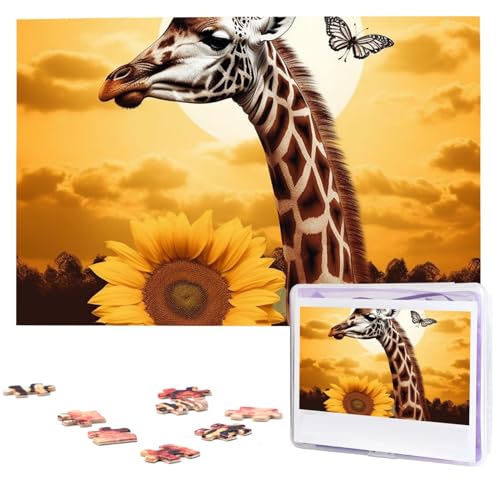 Giraffen- und Sonnenblumen-Puzzle, 1000 Teile, personalisierbar, Foto-Puzzle für Familie, Bilderpuzzle für Erwachsene, Hochzeit, Geburtstag (74,9 x 50 cm) von KHiry