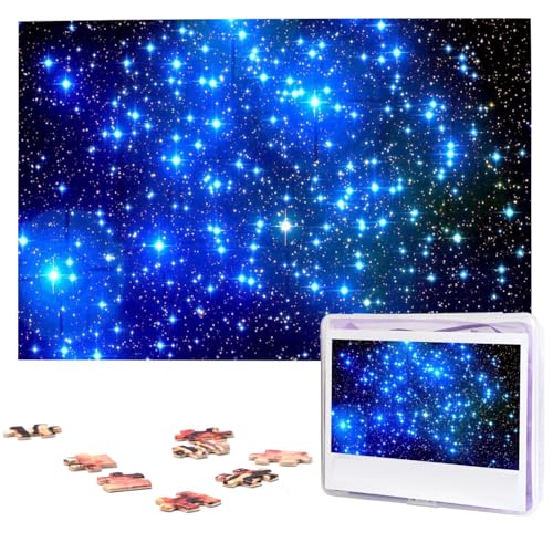 KHiry Puzzles, 1000 Teile, personalisierbar, blau, leuchtende Sterne, Fotopuzzle, herausforderndes Bild, Puzzle für Erwachsene, personalisierbares Puzzle mit Aufbewahrungstasche (74,9 x 50 cm) von KHiry