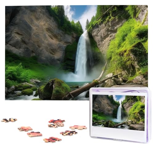KHiry Puzzles, 1000 Teile, personalisiertes Puzzle, Wasserfall-Ansicht, Fotopuzzle, herausforderndes Bild, Puzzle für Erwachsene, personalisierbares Puzzle mit Aufbewahrungstasche (74,9 x 50 cm) von KHiry