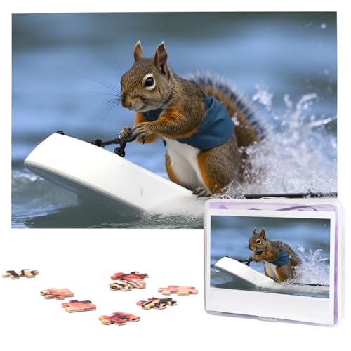 KHiry Puzzles, 1000 Teile, personalisiertes Puzzle, Wasserski, Eichhörnchen, Fotopuzzle, herausforderndes Bild, Puzzle für Erwachsene, personalisierbares Puzzle mit Aufbewahrungstasche (74,9 x 50 cm) von KHiry