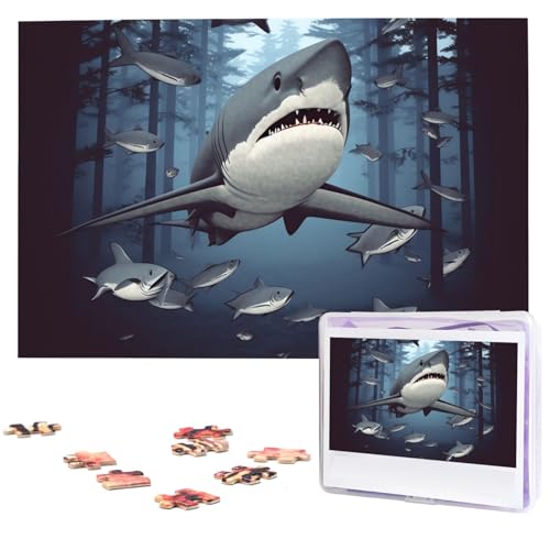 KHiry Puzzles, 1000 Teile, personalisiertes Puzzle, lustiges Hai-Design, Fotopuzzle, herausforderndes Bild, Puzzle für Erwachsene, personalisierbares Puzzle mit Aufbewahrungstasche (74,9 x 50 cm) von KHiry