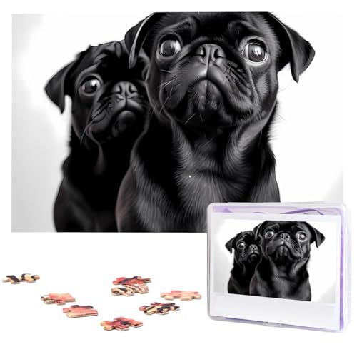 KHiry Puzzles 1000 Teile personalisierte Puzzles niedlicher schwarzer Mops-Hund 1 Fotopuzzle herausforderndes Bild-Puzzle für Erwachsene Personaliz Puzzle mit Aufbewahrungstasche (74,9 x 50 cm) von KHiry