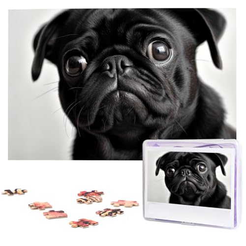 Niedliche schwarze Mops-Hunde-Puzzles, 1000 Teile, personalisierte Puzzles, Fotos, Puzzle für Familie, Bildpuzzle für Erwachsene, Hochzeit, Geburtstag (74,9 x 50 cm) von KHiry