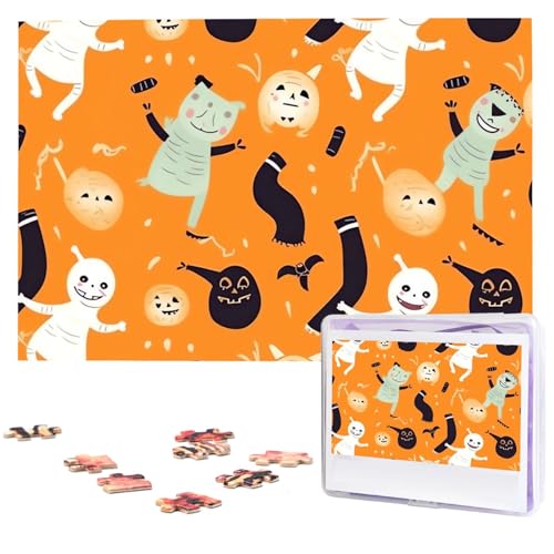 Niedliches Halloween-Muster-Puzzle, 1000 Teile, personalisierte Puzzles, Foto-Puzzle für Familie, Bilderpuzzle für Erwachsene, Hochzeit, Geburtstag (74,9 x 50 cm) von KHiry