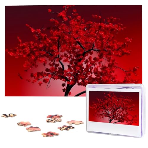 Rote Kirschblüten-Puzzles, 1000 Teile, personalisierbar, Foto-Puzzle für Familie, Bilderpuzzle für Erwachsene, Hochzeit, Geburtstag (74,9 x 50 cm) von KHiry