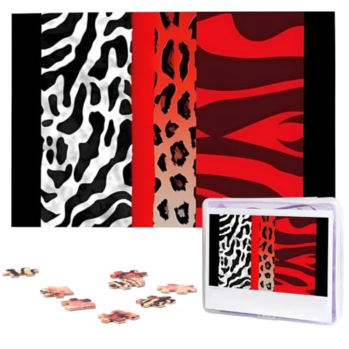 Roter Leopard und Zebra-Tierpuzzle, 1000 Teile, personalisierte Puzzles, Foto-Puzzle für Familie, Bilderpuzzle für Erwachsene, Hochzeit, Geburtstag (74,9 x 50 cm) von KHiry