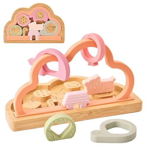 KIAANS Beißring Baby Spielzeug Hochstuhl Spielzeug Perlenlabyrinth Spielzeug für Kleinkinder Wolke Montessori Sortierspielzeug (Pfirsich) von KIAANS
