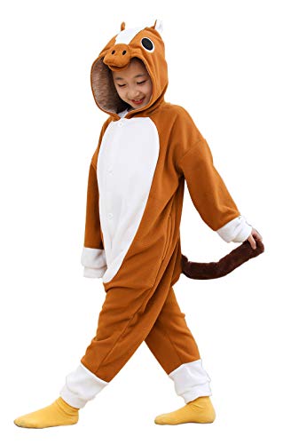 KIANMACAR Kinder Tier-Einteiler, Känguru-Pyjama, Halloween-Kostüm, Cosplay, Nachtwäsche (braunes Pferd, 125) von KIANMACAR