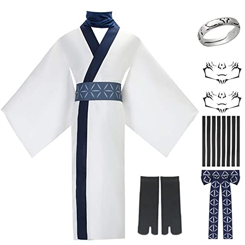 Ryomen Sukuna Cosplay Kostüm mit Perückenring Tattoo Aufkleber Weißer Kimono Set Jujutsu Kaisen Cosplay Halloween Outfit (Kostüme, XL) von KIBXAN