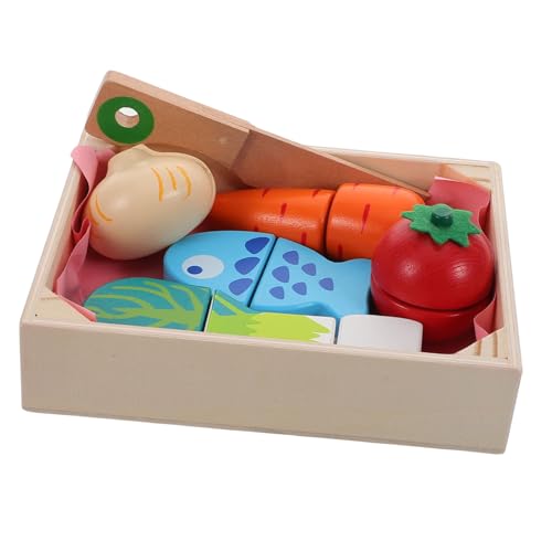 KICHOUSE 1 Satz Holzspielzeug Küche Set mit Obst und Gemüse zum Schneiden Realistisches für Kreative Rollenspiele für Jungen und Mädchen Aufbewahrungsschale Fördert Motorische Fähigkeiten von KICHOUSE