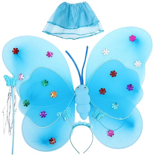KICHOUSE Schmetterling Fee Flügel Stirnband Rock Set Mädchen Fee Kostüm Cosplay Zubehör Halloween von KICHOUSE