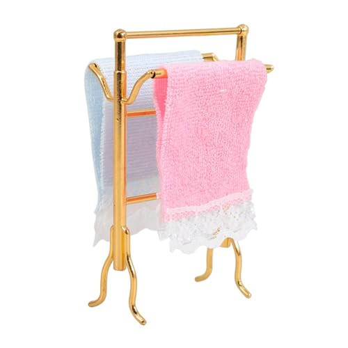 KICHOUSE 1 Satz Mini-handtuchhalter Tragbar Für Klein Puppenhaus Miniatur Winzig Puppenhaus-miniaturen Gestell Stilvoll Miniatur-puppenhausmöbel Puppenhaus-handtuchregal Golden Stoff von KICHOUSE