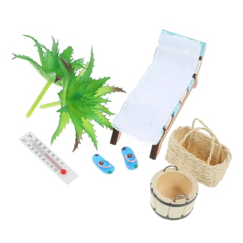 KICHOUSE 1 Satz Miniatur Strandliegestuhl Set Puppenhaus Zubehör Kreative Stranddekoration für Miniaturlandschaften Realistische Holzoptik für Puppenhaus Designs von KICHOUSE