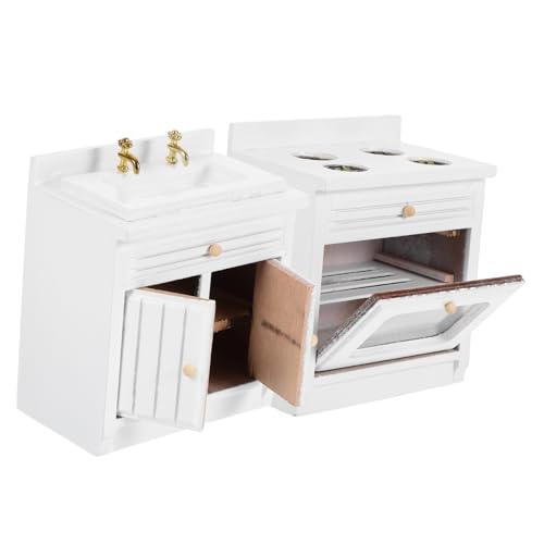 KICHOUSE 1 Satz Miniatur Waschbecken und Herd Set für Puppenhaus Weißes Design für Kreative DIY Dekorationen und Miniaturlandschaften für Puppenhausliebhaber von KICHOUSE
