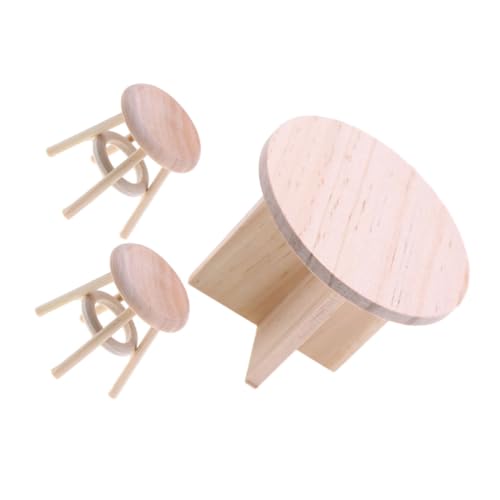 KICHOUSE Elegante Miniatur-essszene Runder Holztisch Und Hocker Unvollendete Puppenhausmöbel von KICHOUSE