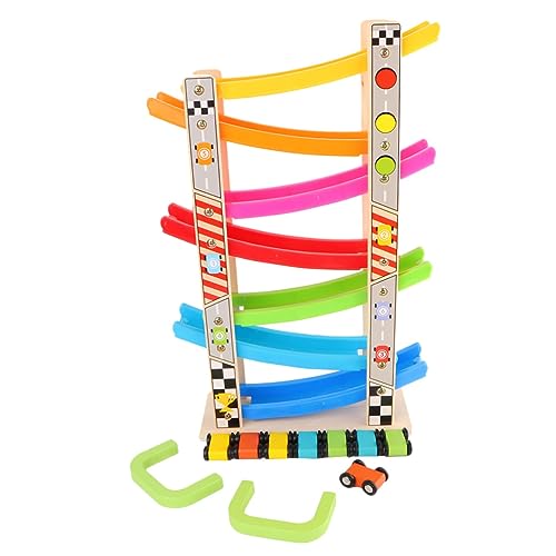 KICHOUSE 1 Satz Rennstrecke mit Holzrampe interaktives Interactive Toys kinderzimmer Pädagogisches für Auto gleitleiter Auto-Gleitbahn Hölzern Colorful von KICHOUSE