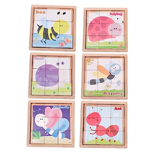 KICHOUSE 1 Satz Sechsseitige Malbausteine Puzzlespielzeug Lustiger Puzzleblock Cartoon-rätsel Rätsel Zum Frühen Lernen Kreatives Rätsel Kinderpuzzle Bildungsrätsel Cartoon-Puzzle Holz von KICHOUSE