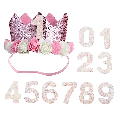 KICHOUSE 1 Set Digitale Geburtstagskrone Geburtstagsbedarf Zahlen Geburtstagshut Die Krone Mädchen Blumen Geburtstagskrone Geburtstagsblumenkronenhut Geburtstags Stirnband Rosa von KICHOUSE