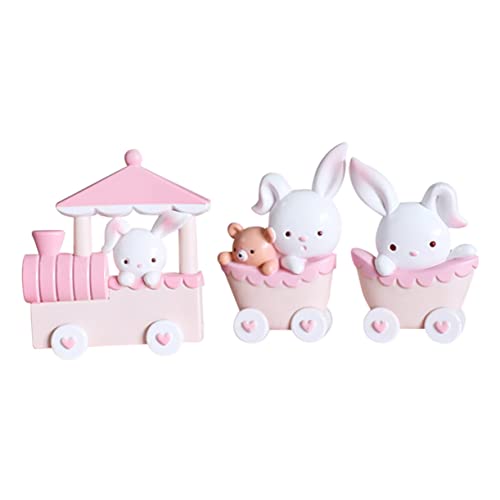 KICHOUSE 1 Set Kuchendekor Kaninchen Kuchenornamente Feiertagszug Hasenzug Material Mini Hasen Dekoration Landschaft Kaninchen Ornament Das Tier Rosa Desktop Pvc von KICHOUSE