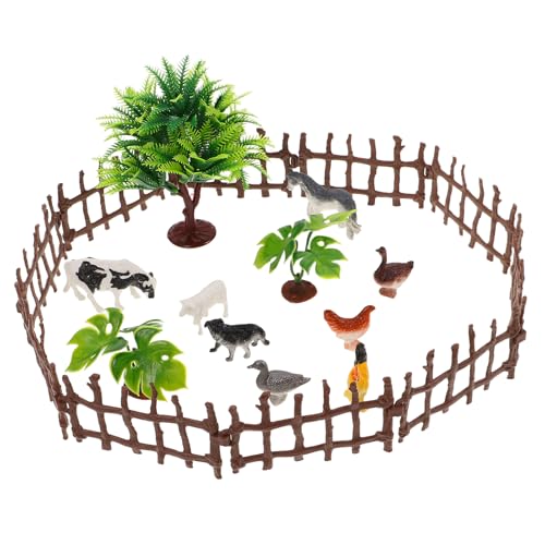 KICHOUSE 1 Set realistische Bauernhoftierfiguren, Miniatur-Bauernhofzaun-Requisiten, pädagogisches Rollenspiel-Spielzeug für Puppenhaus, Feengarten, Landschaftszubehör von KICHOUSE