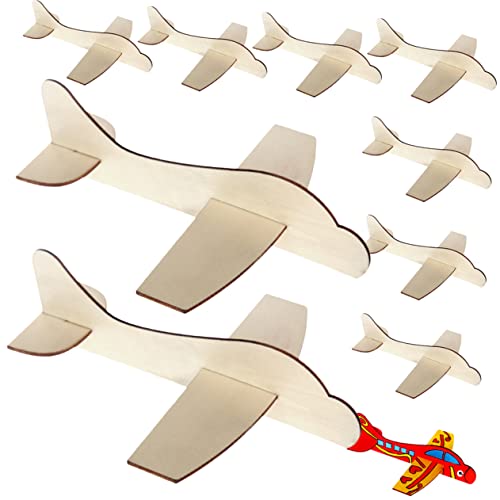 KICHOUSE 10 Stück Leere Holzflugzeuge bastelset basteln für Flugzeug Airplane Model Kinderhandwerk bastelkasten Flugzeug Model Flugzeugmodell Flugzeugspielzeug von KICHOUSE
