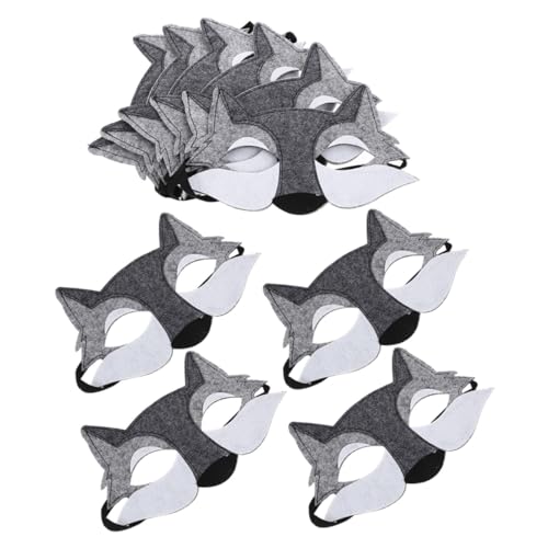 KICHOUSE 10 Stück Teiliges Graue Filz wolfsmasken Halbgesichtige Tiermasken für Halloween Cosplay Maskerade Party und Bühnenauftritte Realistische Wiederverwendbare Kostümaccessoires von KICHOUSE
