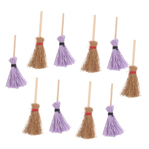 KICHOUSE 10 Stück Teiliges Miniatur Puppenhaus Putzset Realistischer Kleiner Besen mit Strohgeflecht und Mop Naturgetreues Puppenhaus Zubehör für DIY Micro Landschaft Dekoration von KICHOUSE