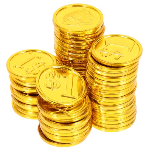 KICHOUSE 100 Stück Gefälschte Münzen Kinderspielzeug Simulation Schatzmünze Spielmünzen Party Lustiges Accessoire Simulationsmünze Golden Plastik von KICHOUSE