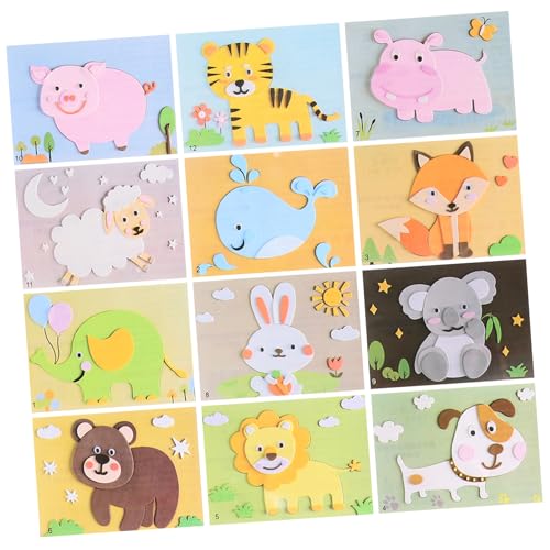 KICHOUSE 12 Blatt Tieraufkleber Rätsel Kleinkind Aufkleber Aufkleber Tiere Tier-Puzzle-Aufkleber für Kindertierspielzeug Tier DIY -Aufkleber Tierpuzzletuch Eva von KICHOUSE
