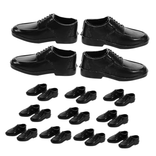 KICHOUSE 12 Paar Miniatur-Herrenschuhe, 27,9 cm, Puppenschuhe, Modelle, Spielpuppenhaus, Dekorationszubehör Für DIY-feengarten, Mikro-landschaftsbau, Schwarz von KICHOUSE