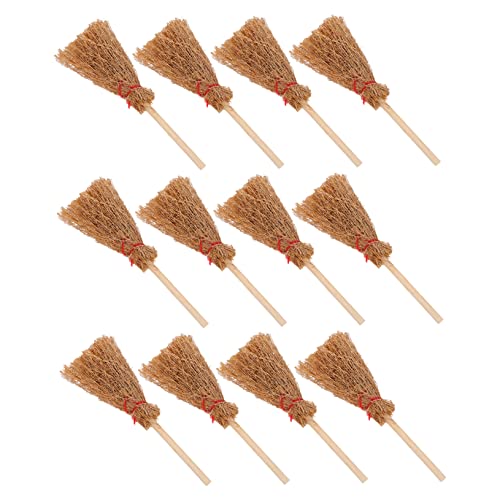 KICHOUSE 12 Stück Miniatur Besen für Puppenhaus Holzfarbe Hexenbesen Dekoration für Halloween Deko für DIY Fans von KICHOUSE