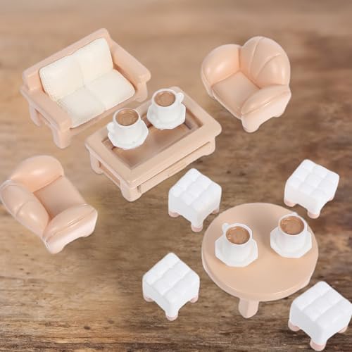 KICHOUSE 13-teiliges Puppenhaus-Möbel-Zubehörset – Miniaturmöbel inklusive Mini-Couchtisch und Sofa für das Wohnzimmer und Schlafzimmer des Puppenhauses von KICHOUSE