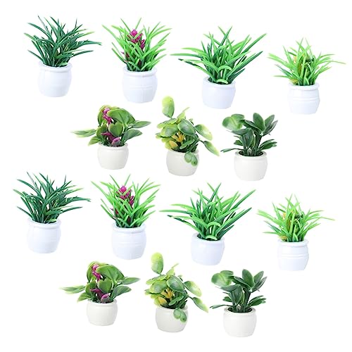 KICHOUSE 14 Stück Mini-Topfmodell Mini-Pflanzen drinnen realistisch Mini-Topfpflanzen Puppe Miniatur-Landschaftsdekor Miniatur-Dekorationen Mini-Hausdekoration Plastik von KICHOUSE